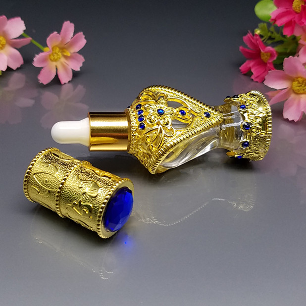 1PC 8ml Arab Style Metal Glass Bottle Perfume Essential Oils Container with Glass Dropper Middle East Stopper Bottle