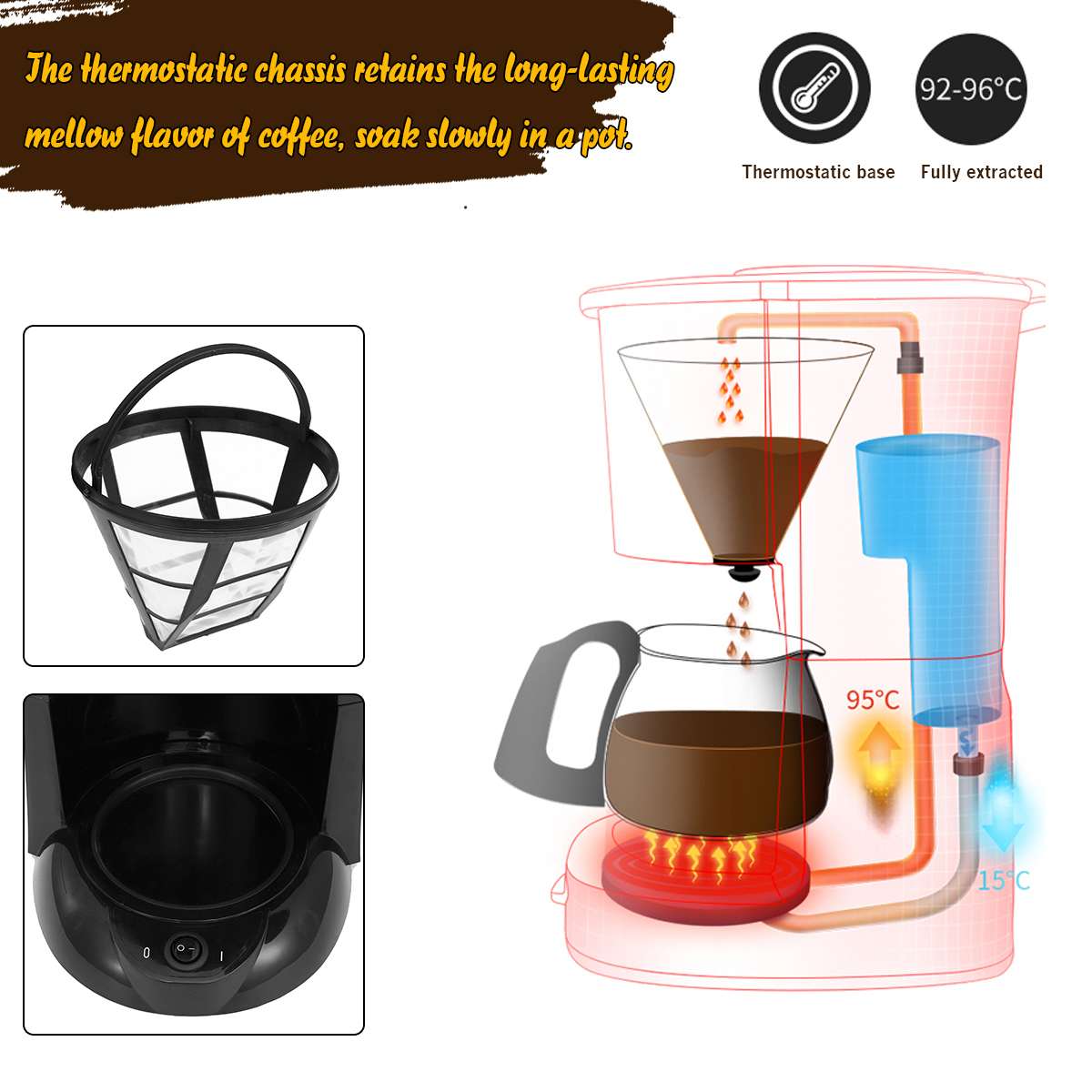 2L 8-12 Cup Coffee Machine 220V Espresso Drip Coffee Maker With Glass Kettle Coffee Powder Filter Anti-Drip Insulation Teapot