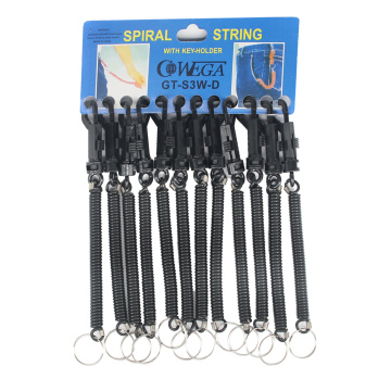 12pc Black Retractable Plastic Spring Spiral Keychain Key Ring Key Holder