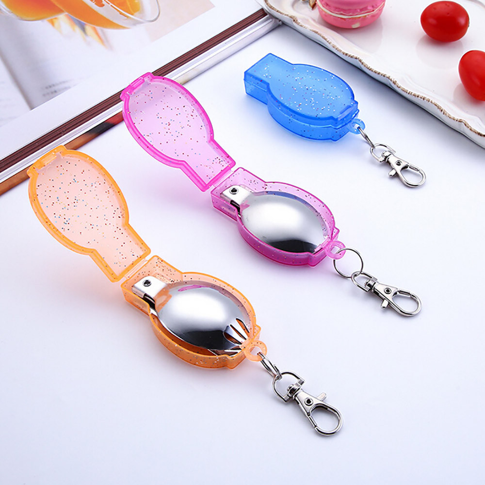 Folding Travel Camping Equipment Utensil Stainless Pocket Spoon Fork Small Foldable Spoon Fork Camping Picnic Survival Tool