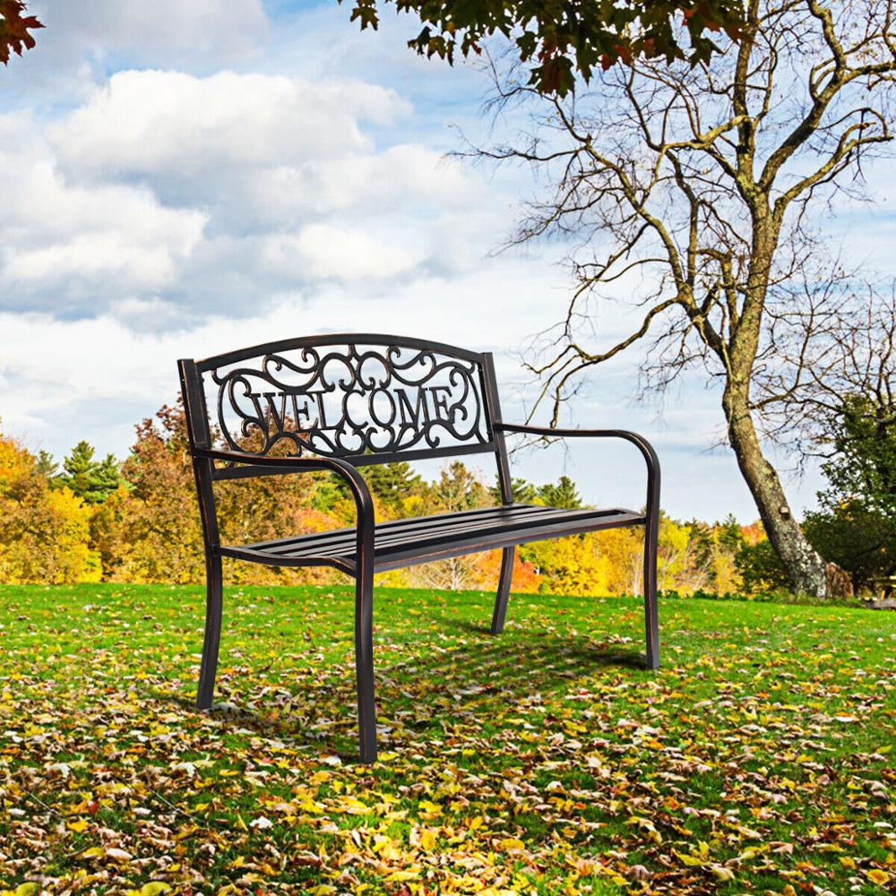 Garden Bench Park Yard Outdoor Furniture Steel Frame Porch Path Loveseat Chair OP70411
