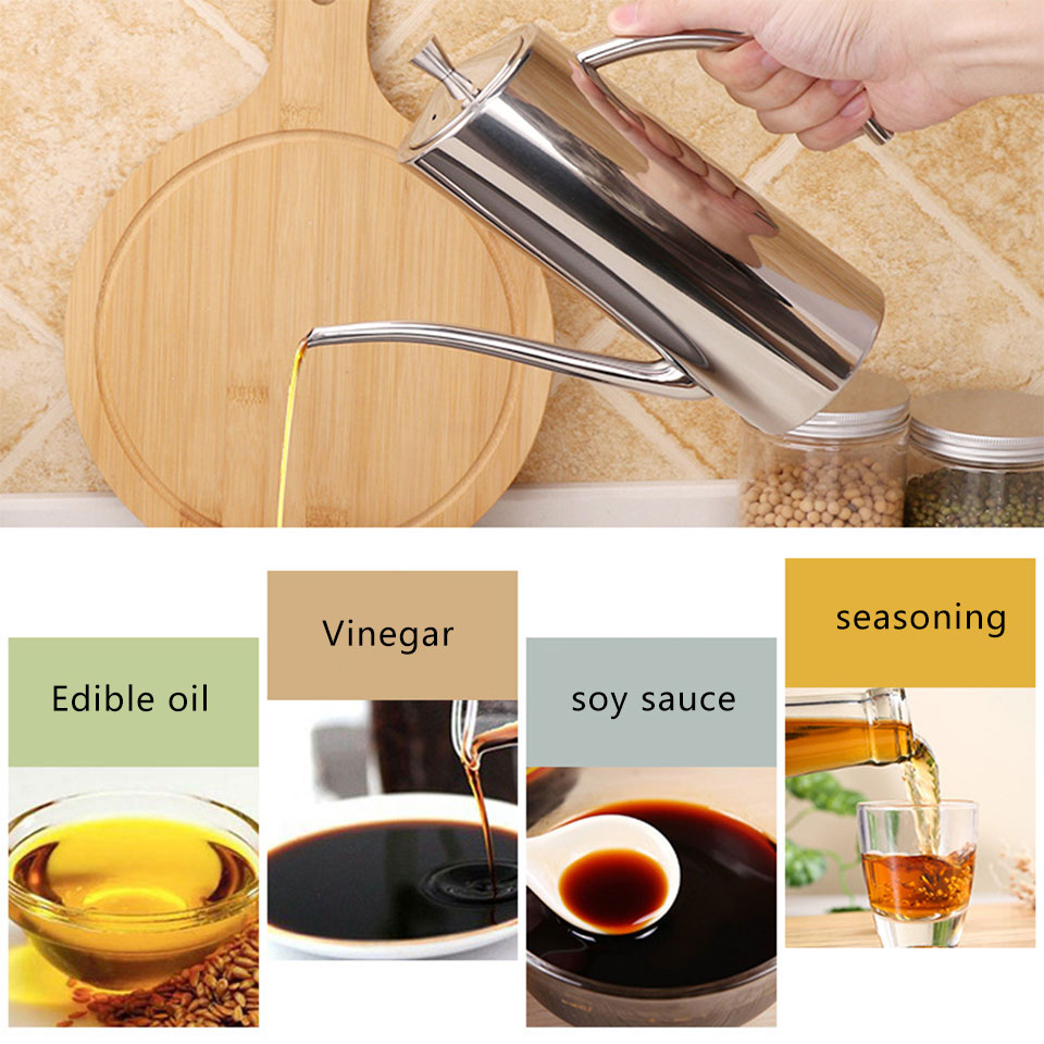 0.5-1L Olive Oil Dispenser 304 Stainless Steel Vinegar Bottle Sauce Kitchen Storage Tools Drip-Free Spout Long Mouth