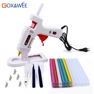 Goxawee Professional Hot Melt Glue Gun Set with 22pcs hot glue gun sticks copper nozzles and stand knives for DIY Repair tools