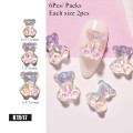 6pcs 3D Cute Bear Resin Nail Art Decorations Aurora Rhinestone for Nails Glitter Jelly Ornaments DIY UV Gel Manicure Accessories