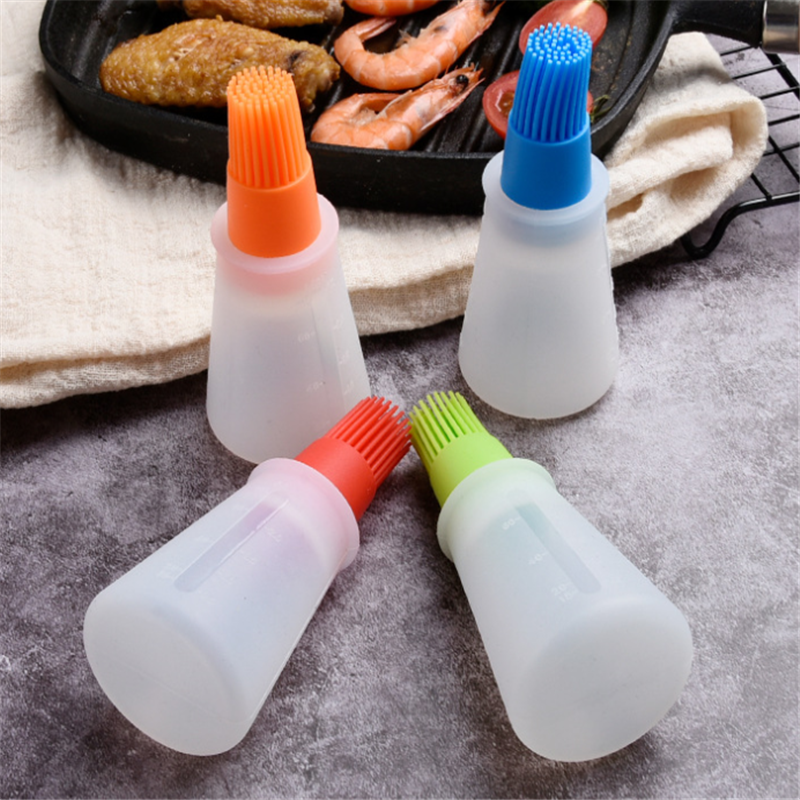 1Pcs Portable Silicone Oil Bottle with Brush Grill Oil Brushes Pastry Kitchen Baking BBQ Tools Kitchen Tools for Bbq Accessories