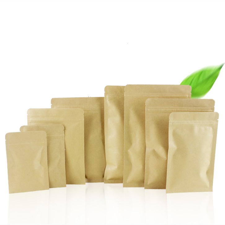 100pcs Small Kraft Paper Zip Lock Bag Inner Aluminum Foil Tea Pouch Reusable Flat Food Packaging Zipper Bag