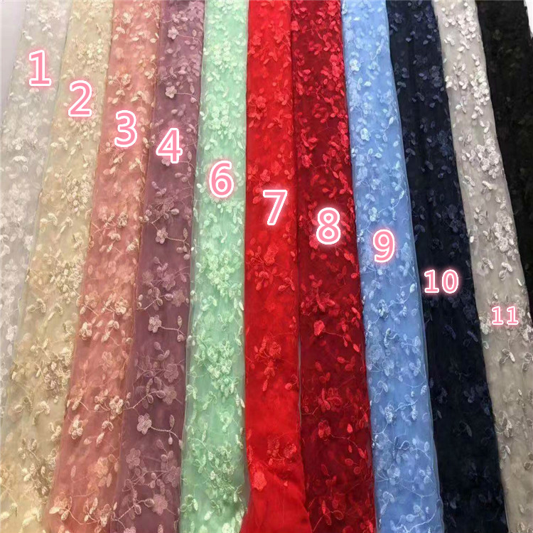 New Summer Fresh Plum Embroidery Embroidery Lining Hanfu Women's Dress Lace Mesh Fabric Wholesale
