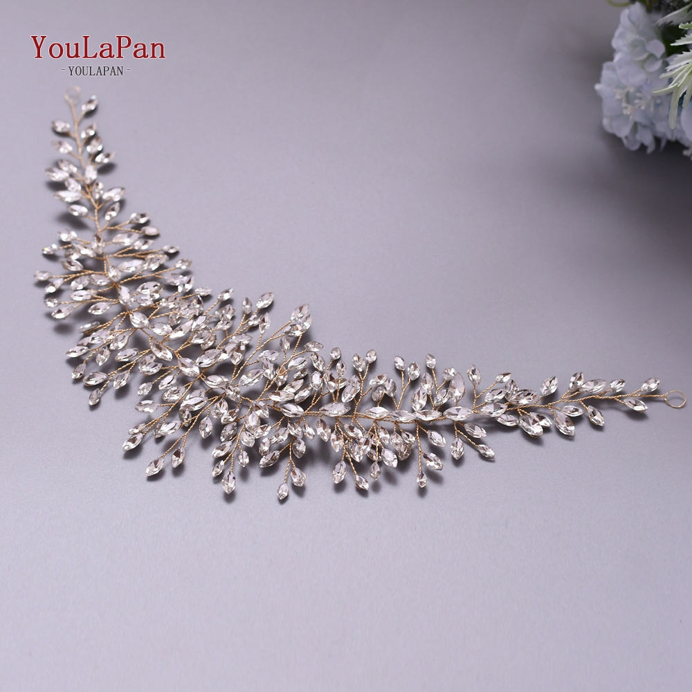YouLaPan SH237-G Golden Bridal Belt with Rhinestone Fashion Bead Belt Thin Sash Belt Western Belts Wedding Applique Sash Belt