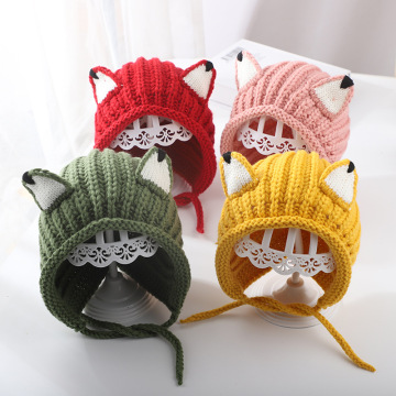 Cute Fox Baby Hat Warm Knitting Lovely Fox Ears Newborn Hat Beanie Warm Ear Protection Beanie Hats for Boy Girl Children Cap