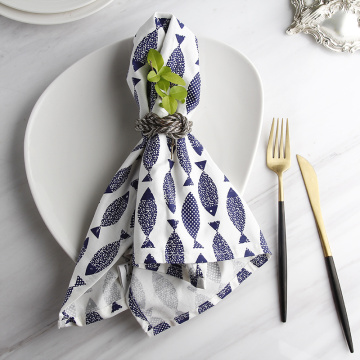 6pcs/set Kitchen tea Towels 40x60cm The Blue Mediterranean Fish Printing Cloth Napkins Table Diner Napkins For Wedding