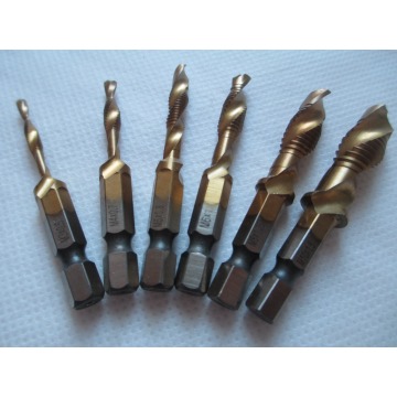 6pcs Titanium M2 Hex Shank HSS Screw Spiral Point Thread Metric Plug Hand Tap Drill Bits M3 M4 M5 M6 M8 M10 fit Metal Steel