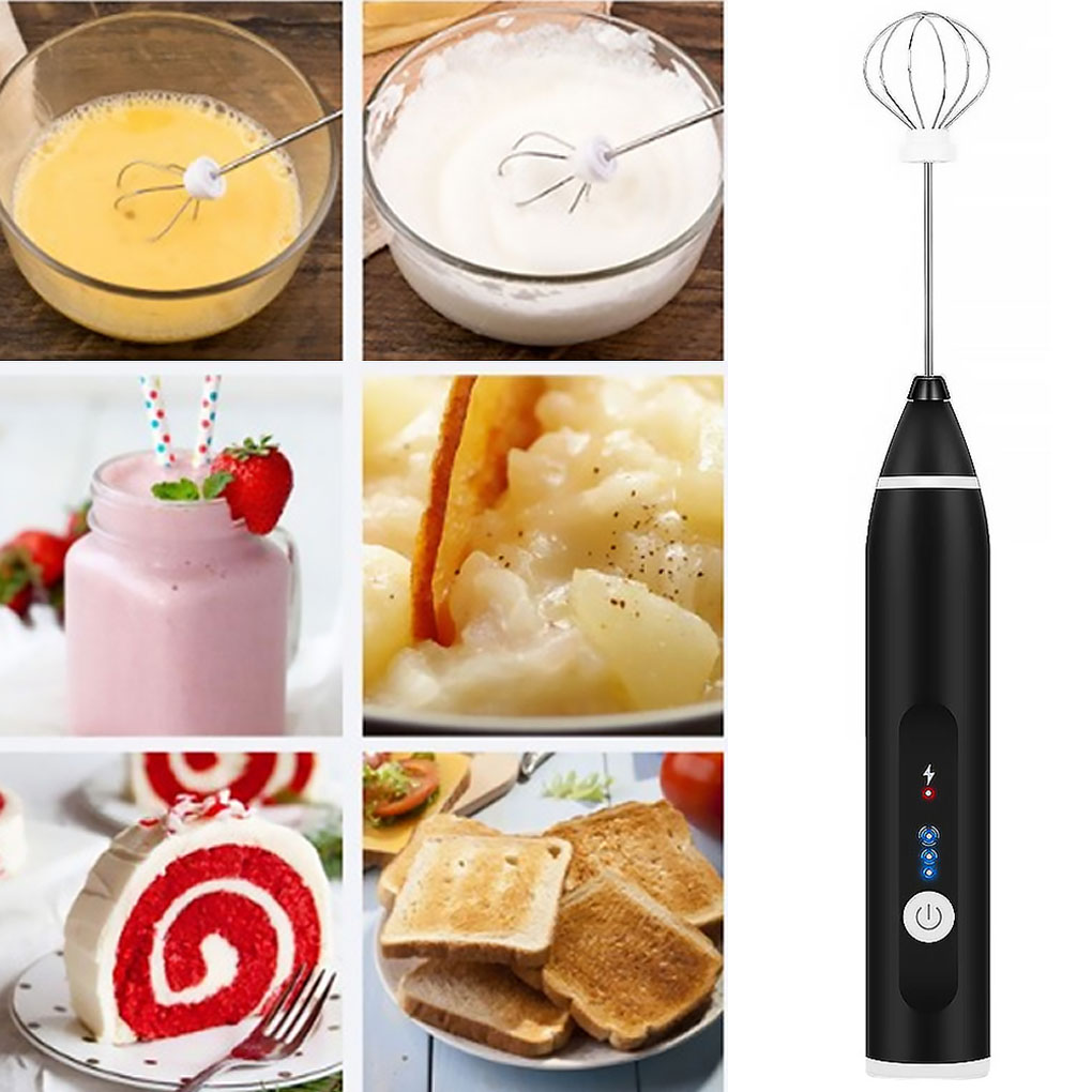 Electric Coffee Mixer Rechargeable Milk Shaker Maker Frother Foamer USB Charging Egg Beater Handheld 3-Speed Adjustable Blender