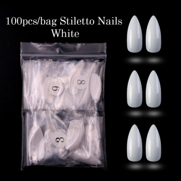 Lamemoria 100 Pcs/opp Medium Stiletto False Nails Artificial Nail Tips 10 Sizes Full Cover Sharp Fake Nails Clear for Gel Polish