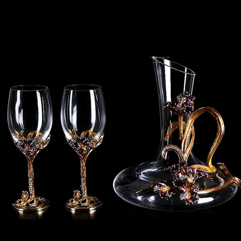 Enamel irises lead-free crystal glass red wine glass wakeup set Wine Glass cup Champagne Cup wedding gifts home Drinking utensil