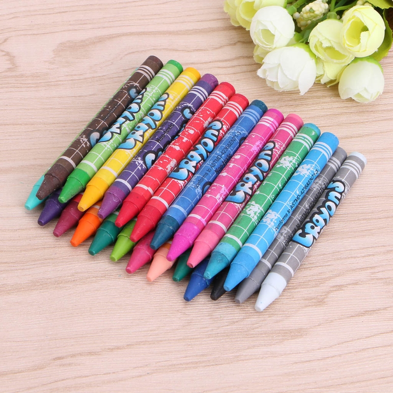 12 Colors Safety Student Drawing Crayons Set Colorful Kids Paint Stik Pen