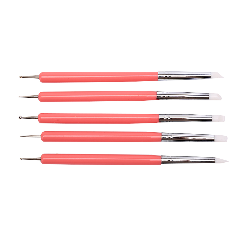 5pcs/set 2 Way Pottery Clay Ball Styluses Tools Polymer Clay Sculpture Tool Silicone Shapers Dotting Tool Nail Art Carving Tools