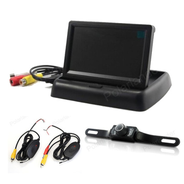 wireless 4.3 inch Foldable TFT LCD 2 video inputs Car monitor with 7 LED night vision CCD rear view reverse parking Camera