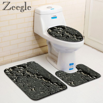 Zeegle Modern Style Printed Bathroom Rug Absorbent Toilet Pedestal Rug Bath Foot Mat Anti-slip Soft Toilet Seat Cover Mat