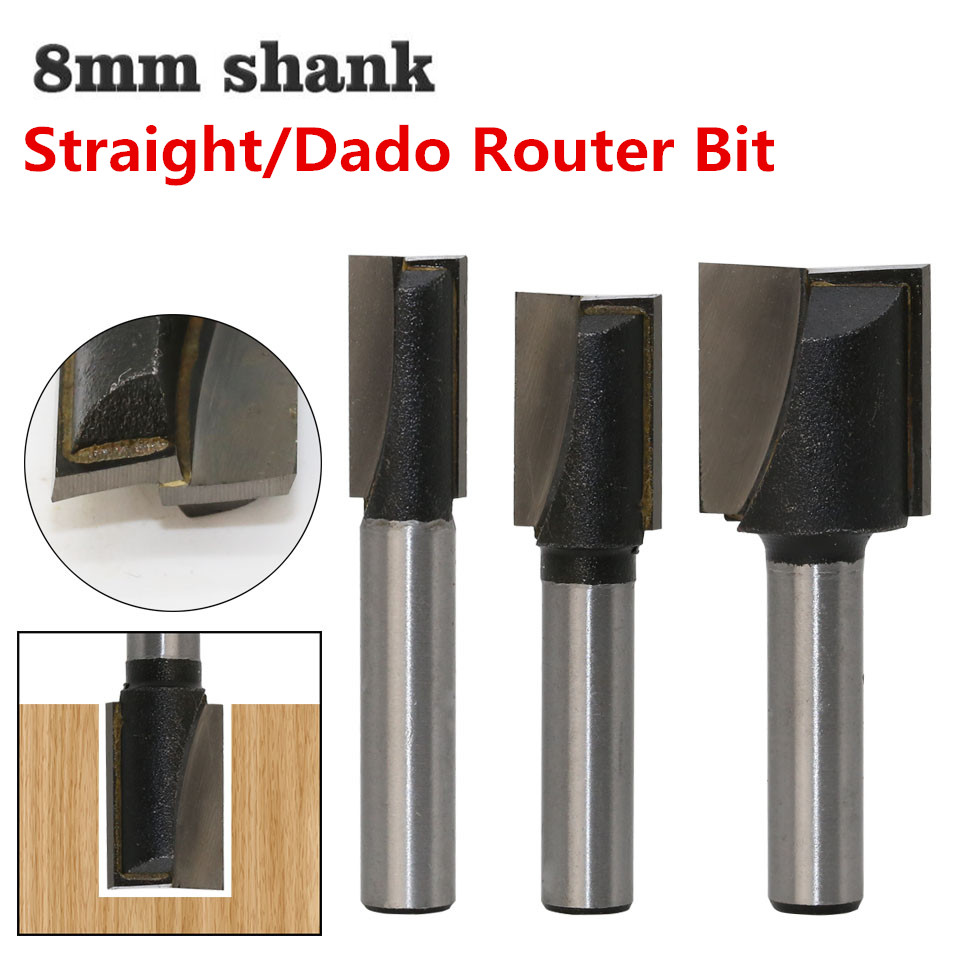 1Pc 8mm Shank Bottom Cleaning Straight/Dado Wood Router Bit Carbide Diameter 9.52 10 12.7 14 16 19mm Milling Cutters