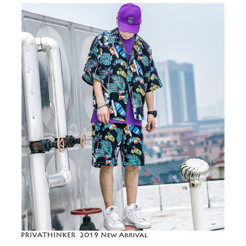 Privathonker Men's Short Sleeve Shirts Shorts Summer Boho Style Man Beach Suits Harejuku Streetwear Male Clothes