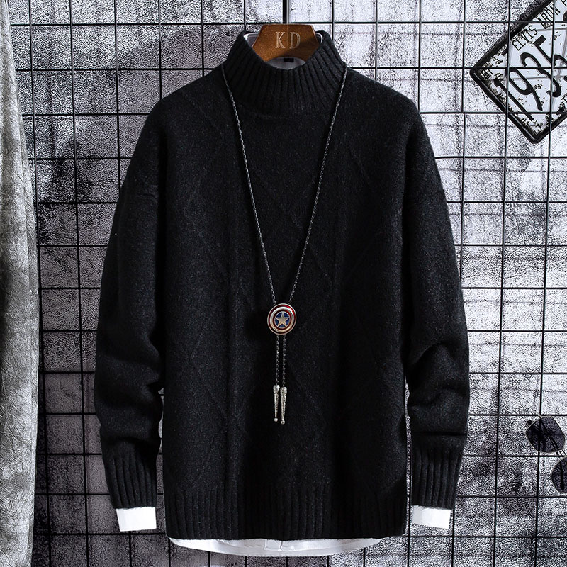 Wool Half Turtleneck Men Sweater 2020 Winter Thick Warm Mens Christmas Sweaters Fashion Argyle Design Cashmere Pullover Men