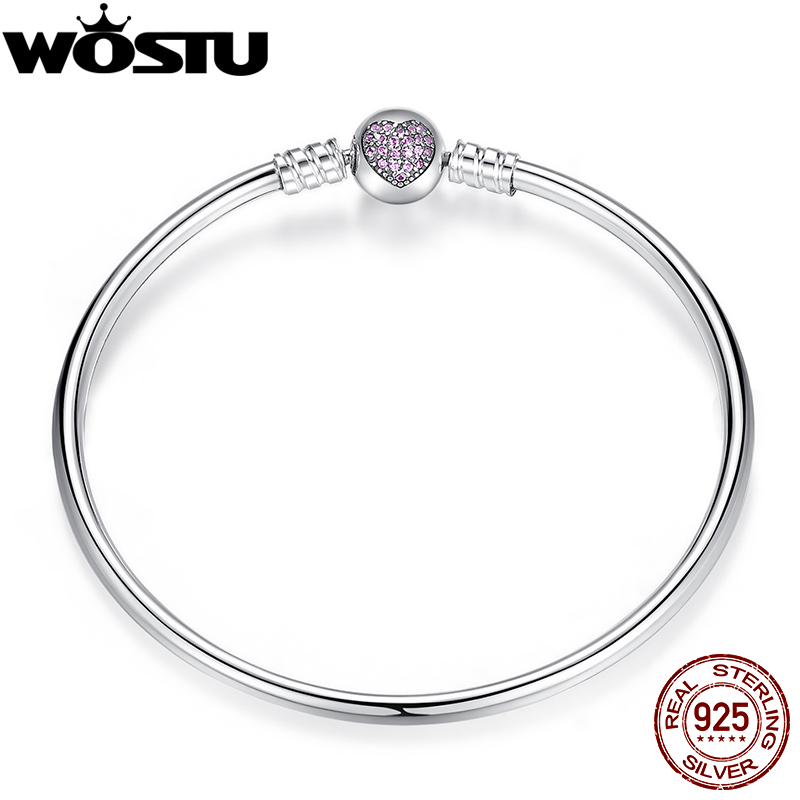 WOSTU Luxury Original 100% 925 Sterling Silver Snake Chain Bracelet Bangle for Women Authentic Charm Jewelry Pulseira Gift