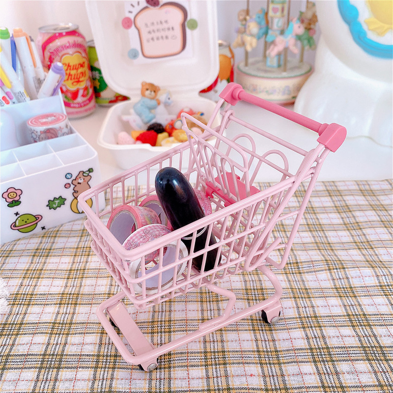 Supermarket Hand Trolley Mini Shopping Cart Desktop Decoration Storage Toy Gift Creative Wrought iron Home Storage Handcart Toys