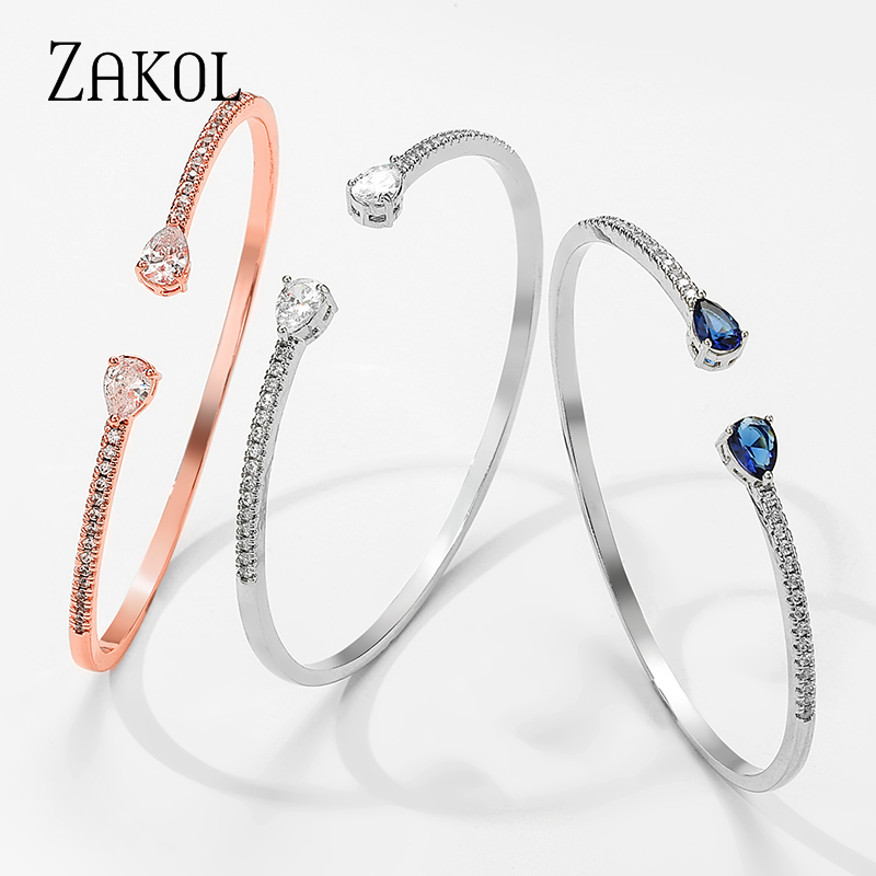 ZAKOL Luxuriously Women Wedding Party Adjustable Opening Bracelet Cubic Zirconi Bracelets Bangles Jewelry Gifts FSBP2218