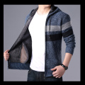 Winter Fleece Cardigan Mens Sweater Men Fashioutn Hooded Striped Knit Owear Coat Sweater Man Hooded Warm Sweatercoat Men 3XL