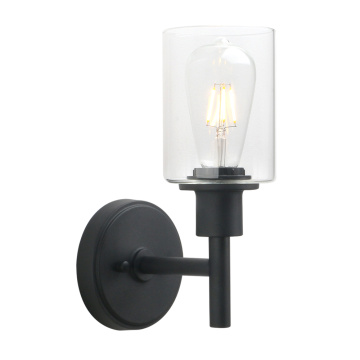 Permo Black Wall Sconce Light 1-Light Matte Black Bathroom Vanity Light Fixture with 3.94 Inches Glass Light Shade