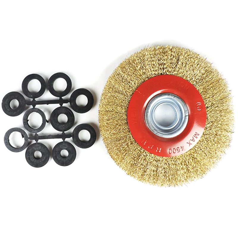 8 Inch 200mm Steel Flat Wire Wheel Brush with 10Pcs Adaptor Rings for Bench Grinder Polish