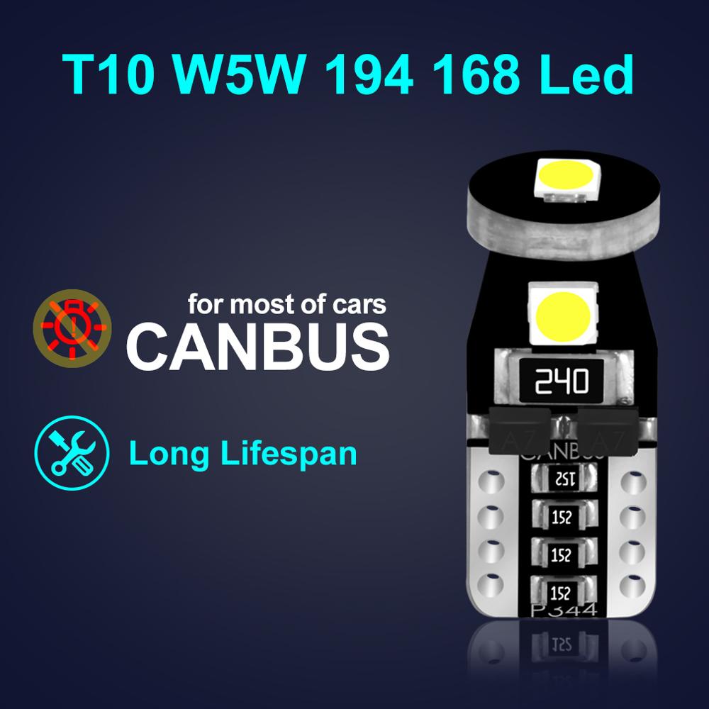 10Pcs T10 Led Canbus W5W Led Bulbs 168 194 6000K White Signal Lamp Dome Reading License Plate Light Car Interior Lights Auto 12V