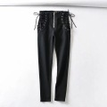 High elasticity Sexy Double Tied Rope jeans female feet 2020 autumn high waist slim pencil denim pants womens trousers jeans