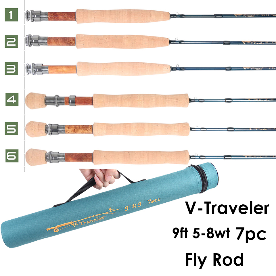 Maximumcatch V-Traveler 9FT 5-8wt Fly Fishing Rod Graphite IM10 Carbon Fiber 7PCS Fast Action Travel Fly Rod