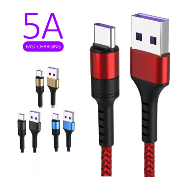 For Huawei Samsung Mobile Phone Accessories Type-C 5A USB Charging Cable Super Fast Charge Data Line Mobile Phone Cables