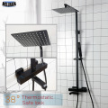 Bathroom Thermostatic Shower Faucet Solid Brass Matte Black Rain Shower Set Wall Mounted Water Mixer Luxurious Shower Kit.
