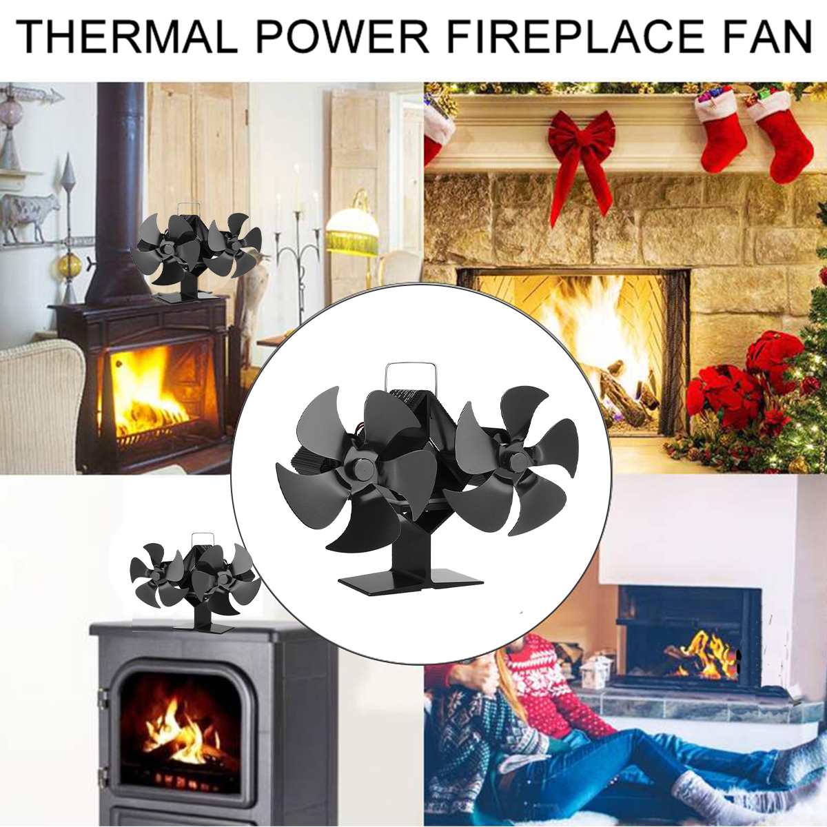 Dual Head Fireplace Fan 10 Blades Heat Powered Stove Fan Log Wood Burner Eco Friendly Quiet Fan Home Efficient Heat Distribution