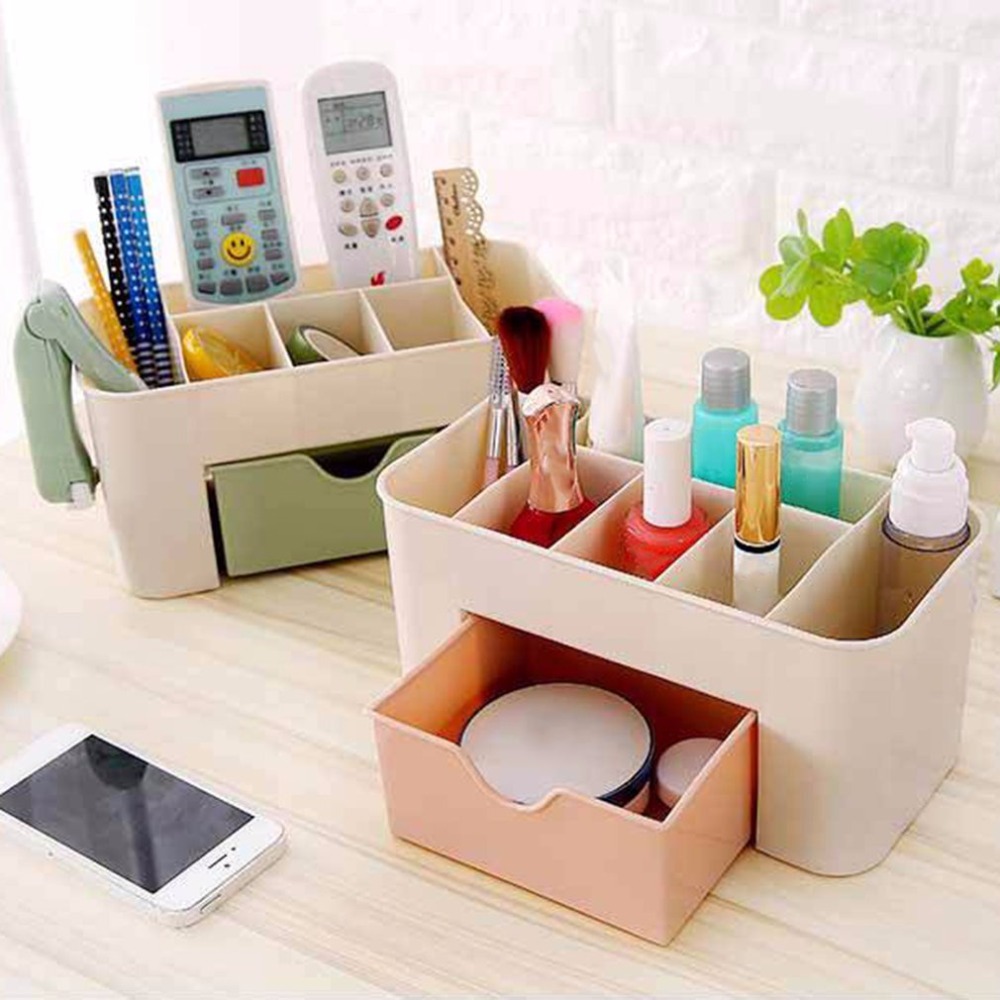 Cosmetic Jewelry Storage Drawer Durable Plastic Makeup Brush Box Home Office Remote Control Lipstick Holder