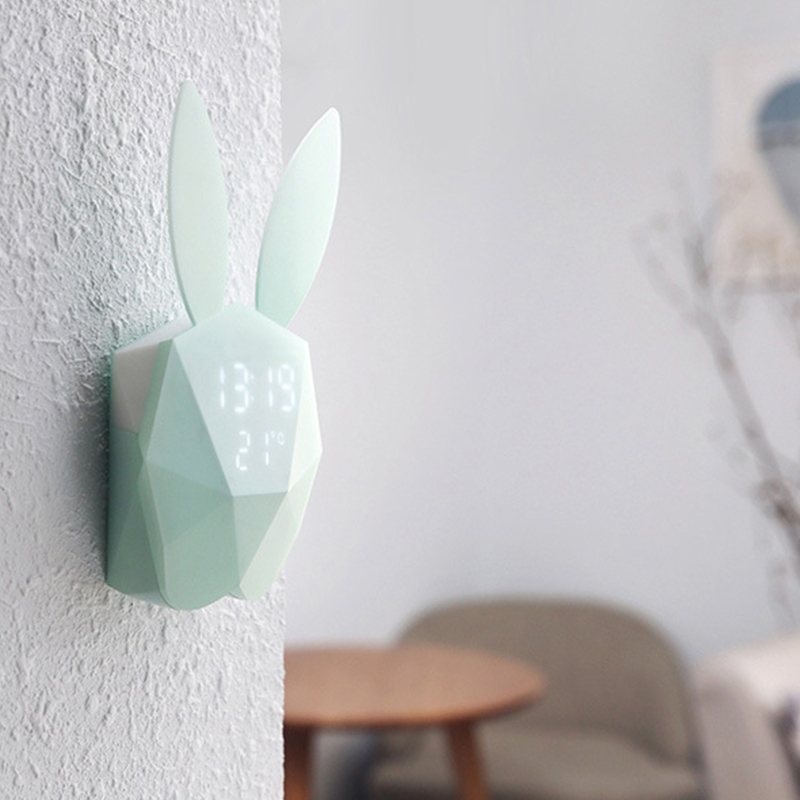 Multifunctional USB Smart Alarm Clock Simple Design Cute Rabbit Head USB Rechargeable Table Digital Clock for Home Decor