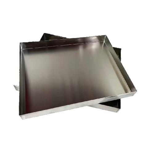 Stainless steel square tray.