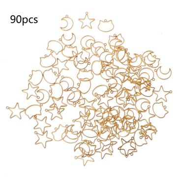 90Pcs Cat Moon Star Resin Frame Open Bezels Setting Blank Pendant Jewelry Making