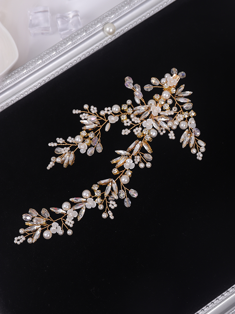 Gold Wedding Hair Accessories Rhinestone Pearl Luxury Headband and Earrings For Women Wholesale Bridal Headwear hair jewelry