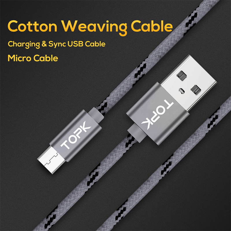 TOPK Micro USB Cable 2.4A Fast Data Sync Charging Cable Andriod Microusb Mobile Phone Cables For Samsung Xiaomi LG