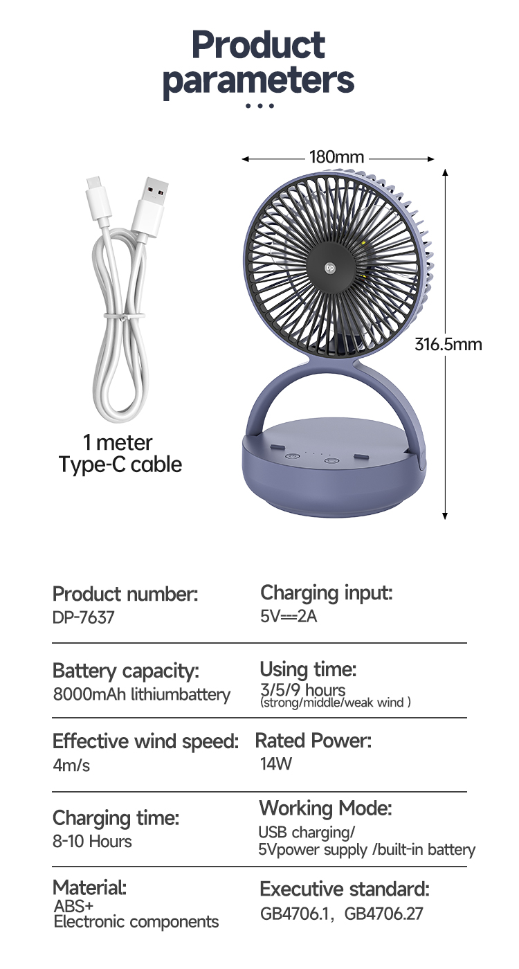 Rotating Folding Portable Mini Table Desk Rechargeable Fan-detail-8