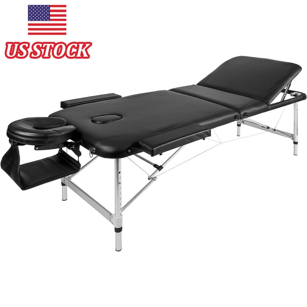 Folding Massage Table Lightweight Couch Bed Professional Beauty Tattoo Salon Spa Reiki 2 Section with Headrest Carrying Case