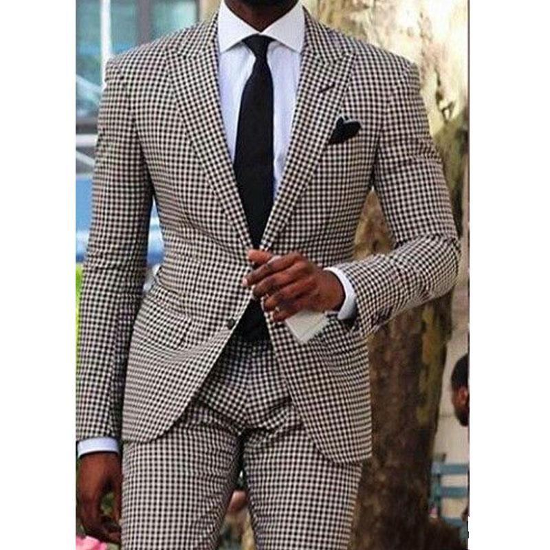 Groom Wear Tuxedos Notch Lapel Houndstooth Blazer Business Suit Party SuitWedding Dresses Prom Dresses Peaky Blinders 2/3 Piece