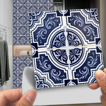 10pcs/set Dark Blue& White Mandala Ceramics Tiles Wall Sticker Kitchen Tables Art Mural Home Decor Peel & Stick PVC Wall Decals