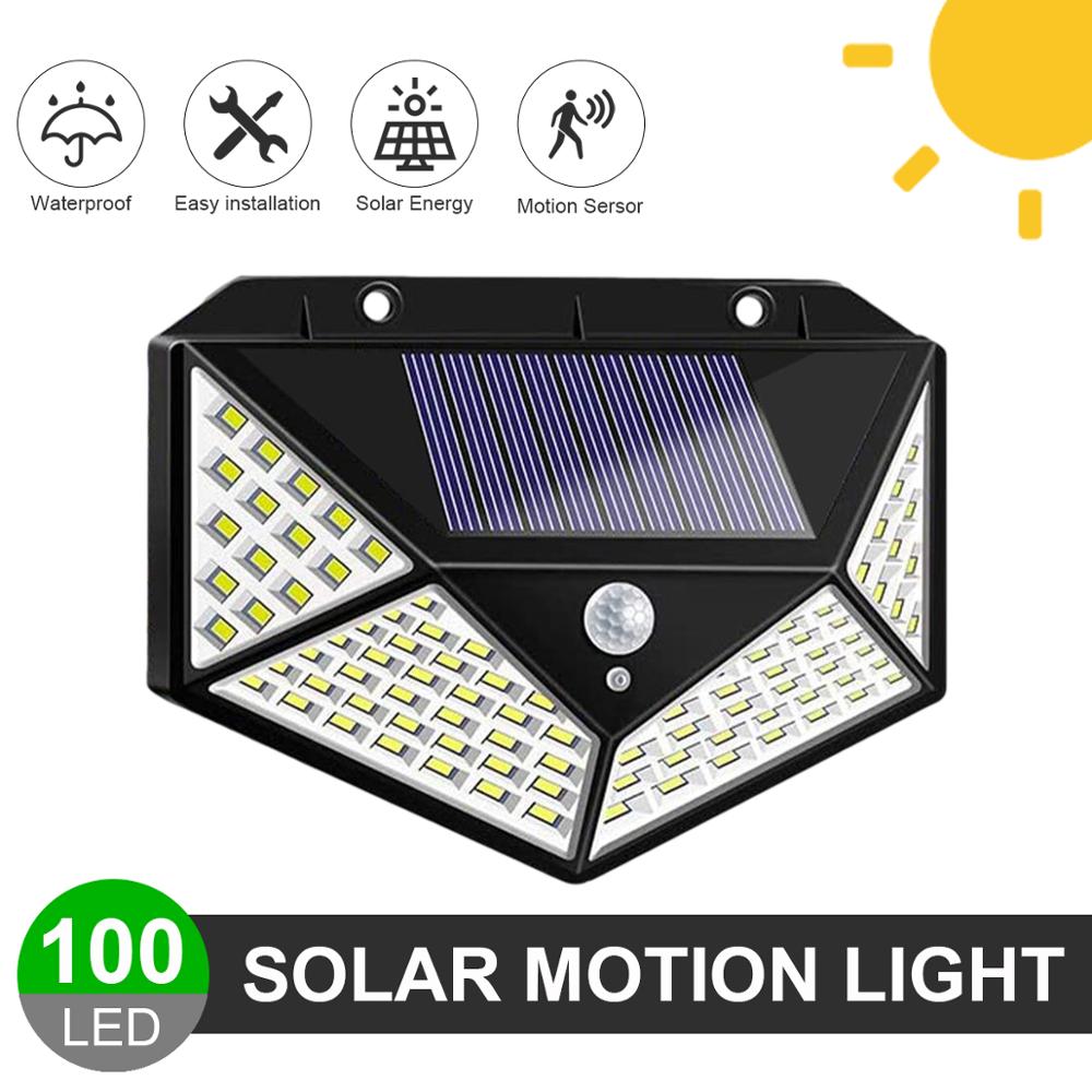 3 Modes 100 LED Solar Light Outdoor Motion Sensor Wall Light Solar Lamp Powered Sunlight Waterproof Street Light for Garden