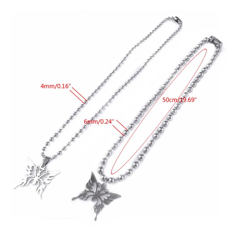 Punk Rock Sweet Butterfly Stainless Steel Pendant Necklace Streetwear Ball Chain Polishing Chain Fashion Necklace Unisex