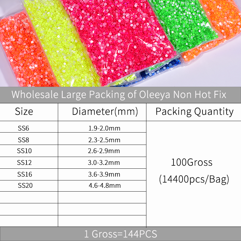 14400Pcs Wholesale Neon Cтразы Non HotFix Rhinestones in Bulk Package SS6-SS20 Luminous Color Flatback Nail Strass for Bag F0284